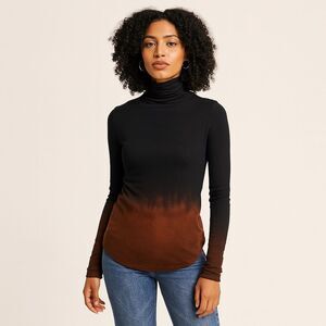 Revolve Pure Navy Lightweight Ribbed Turtleneck in Black Brown Bleach Ombré